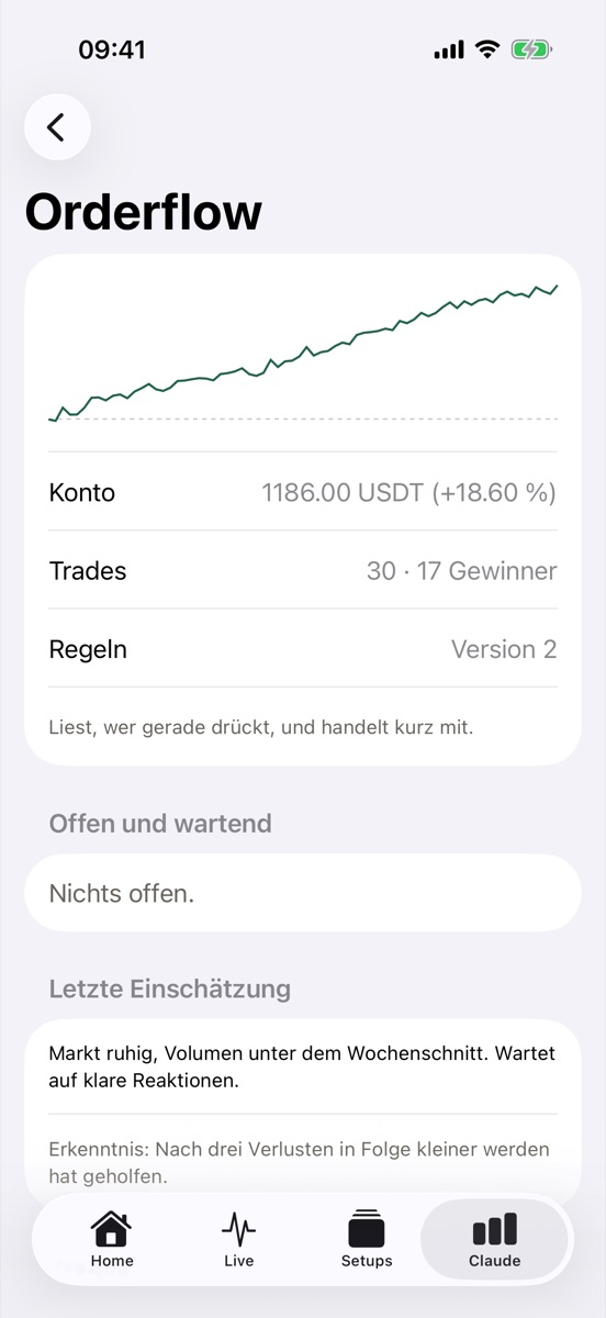 One bot account with curve, trades, style and latest lesson