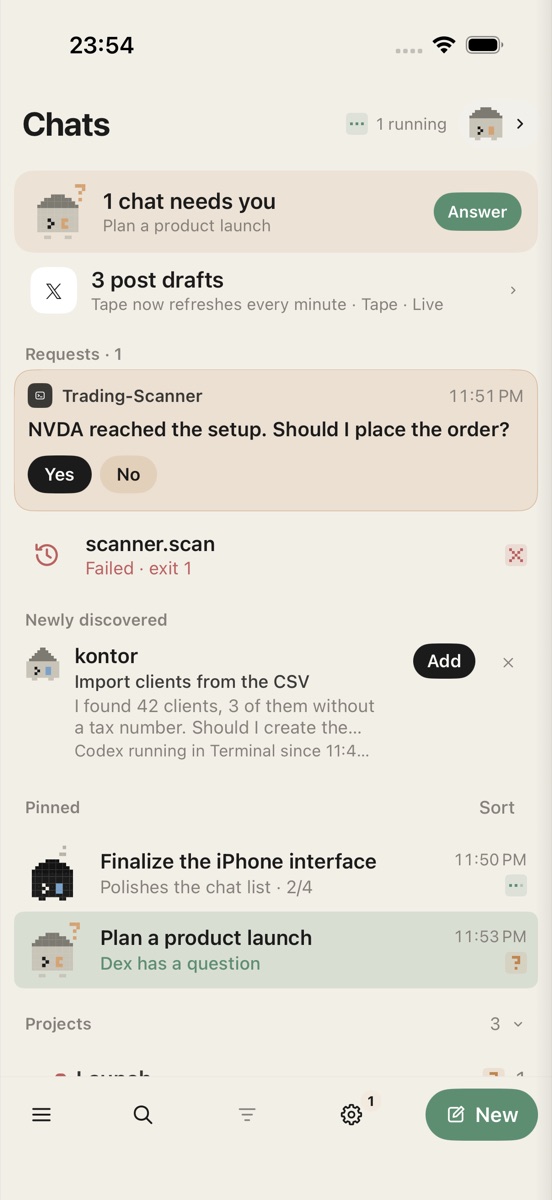 Wizo chat list with a chat that needs you, requests and pinned chats