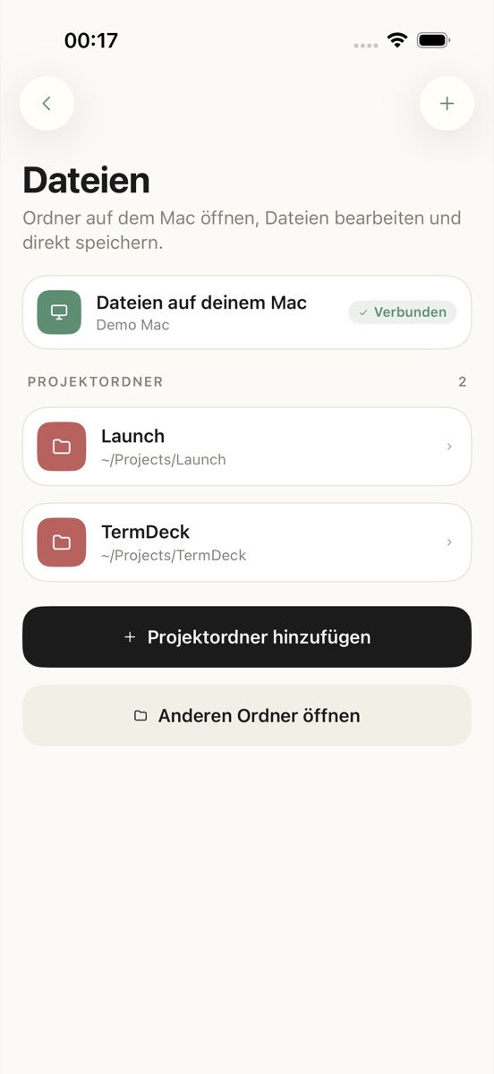 Project folders and files on the Mac